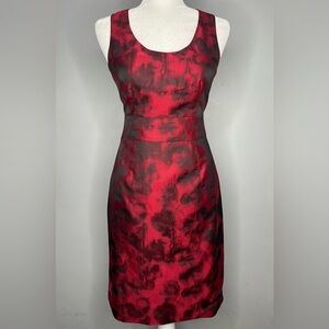 Banana Republic Deep Red Brocade Jacquard Scoop Neck Fitted Lined Sheath Dress M
